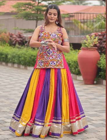 Gamthi Work Navratri Lehenga Choli Multi Color